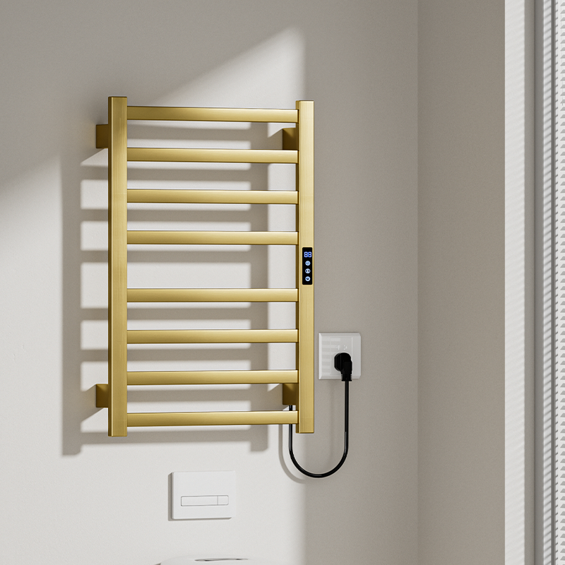 D50 Black/Gold Wall-Mounted Ladder-Style Heated Towel Rail