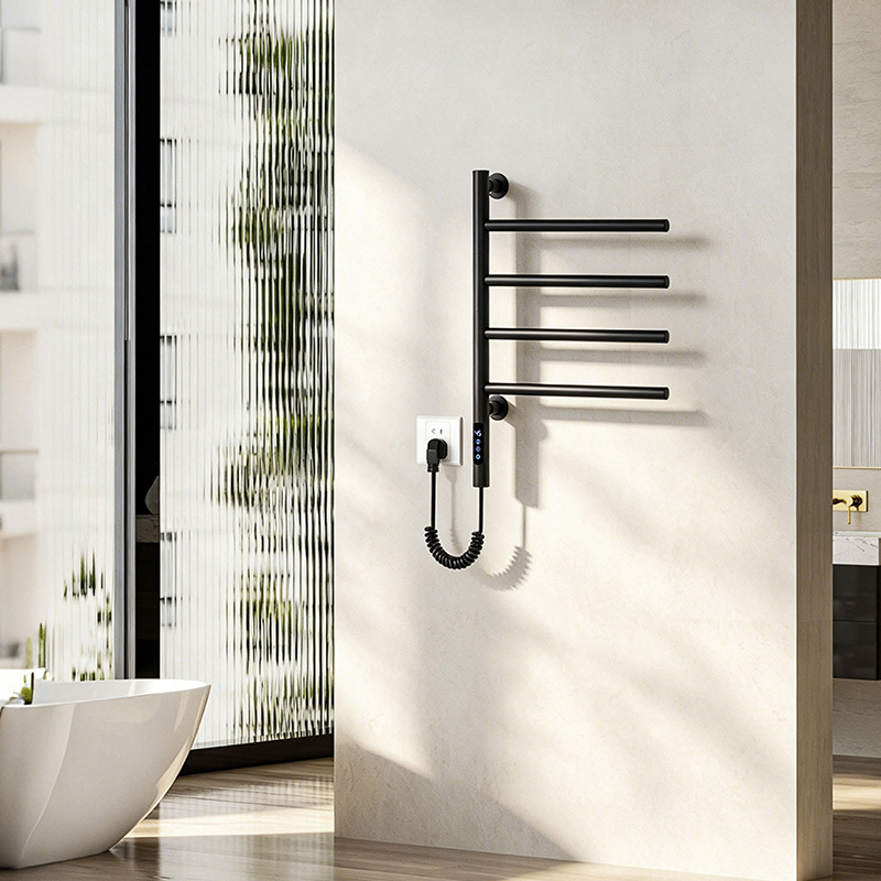 F40 Black Wall-Mounted Swivel Heated Towel Rail