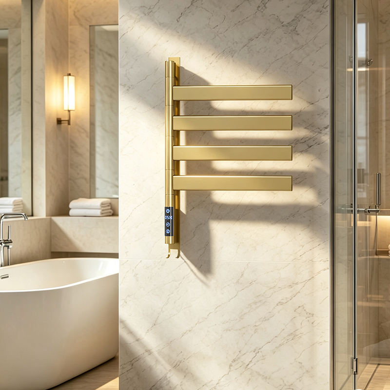 F46 Black Wall-Mounted Swivel Heated Towel Rail