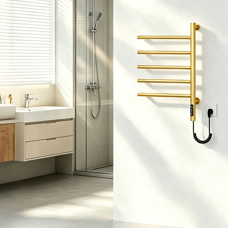 F50 Black Wall-Mounted Swivel Heated Towel Rail