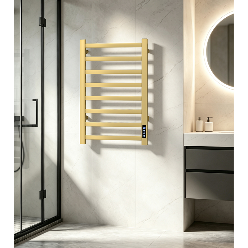 F58 Black Wall-Mounted Ladder-Style Heated Towel Rail
