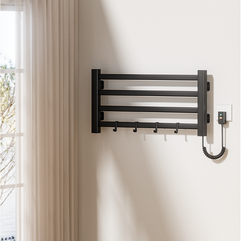 P30 Black Wall-Mounted Vertical Heated Towel Rail