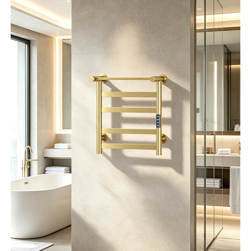 P40 Black Wall-Mounted Ladder-Style Heated Towel Rail