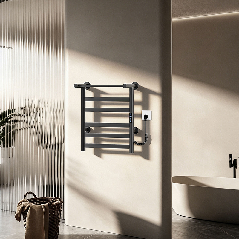 P45 Black Wall-Mounted Ladder-Style Heated Towel Rail