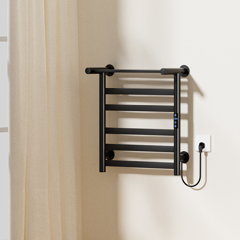 P50 Black Wall-Mounted Ladder-Style Heated Towel Rail