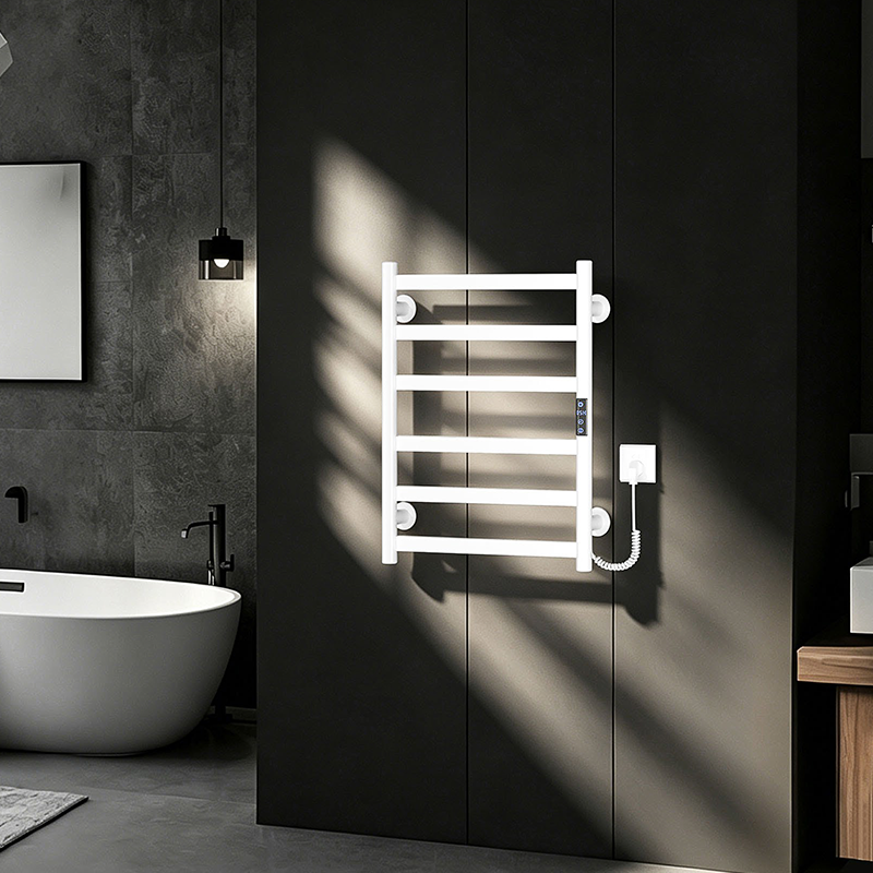 P52 Black Wall-Mounted Ladder-Style Heated Towel Rail