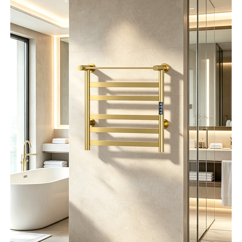 P55 Black Wall-Mounted Ladder-Style Heated Towel Rail