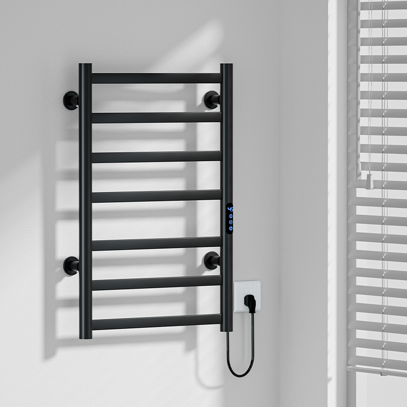 P58 Black Wall-Mounted Ladder-Style Heated Towel Rail
