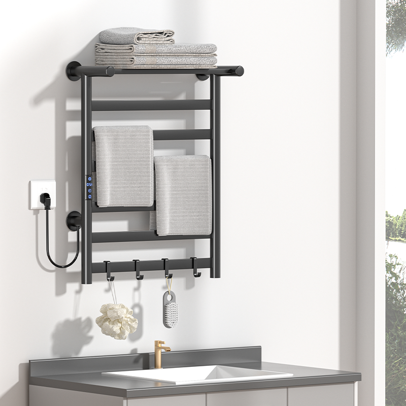 P70 Black Wall-Mounted Ladder-Style Heated Towel Rail