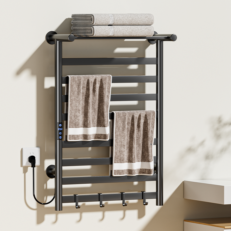 P40 Black Wall-Mounted Ladder-Style Heated Towel Rail