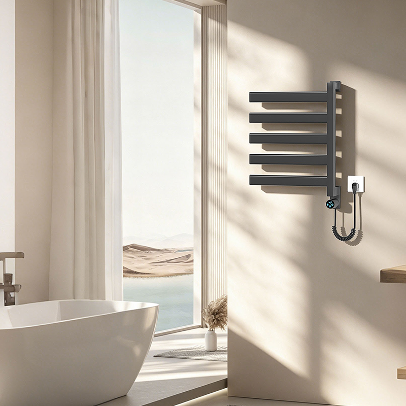 X5 Black Wall-Mounted Vertical Heated Towel Rail
